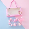 Pink cartoon hair accessories set with rabbit and floral motifs in a gift box - Set 4 (Soft Pink Series)