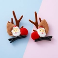 Clips navideños para el cabello con Papá Noel 3D y astas de reno de felpa con pompones - Cuernos De Café N.° 2