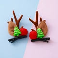 Pinzas para el pelo de renos navideños con árbol verde y pompón de felpa roja - Astas de Reno Marrones Estilo 3