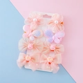 Lot de 8 barrettes roses pour filles avec nœuds en organza et breloques sur carte - Série Os