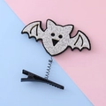 Silver glitter bat spring clip hair accessory for Halloween parties and festive styling - Silver Glitter Bat Style