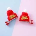 Pinzas de Navidad con gorros de punto rojos y texto Merry Christmas y pompones - Estilo Sombrero