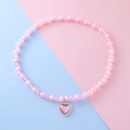 Pink pearl bead necklace featuring a heart-shaped pendant with a sparkling gemstone - Necklace / Pink (Necklace 1#)