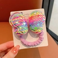 Élastique à nœud en paillettes arc-en-ciel avec chouchou violet clair sur carte - Élastique à Cheveux Papillon