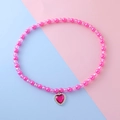 Pink pearl bead necklace with heart-shaped gemstone pendant for girls and kids - Necklace / Deep Pink (Necklace 3#)
