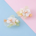 Pair of Hanfu style floral hair clips with pearls and yellow mesh ribbon decor - Flower Pair Hair Clip