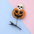 Halloween spring hair clip with orange glitter pumpkin and white skull motif - Orange Pumpkin Skull Style