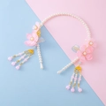 Pink floral Hanfu hair hoop with white pearls and long tassels for Chinese style look - Headband