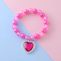 Bracelet enfant perles roses avec pendentif en forme de cœur diamanté étincelant - Rose Foncé (Bracelet 3#)