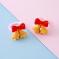 Children's festive Christmas ring set featuring red bow and golden bell on pink band - Bell Style 1