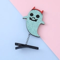 Blue sequin ghost hair clip with devil horns on a spring for Halloween parties - Blue Sequin Ghost Style