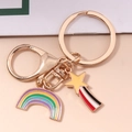 Porte-clés arc-en-ciel et étoile avec mousqueton et anneau en métal or rose - Arc-en-ciel