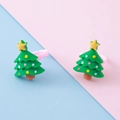 Charming green Christmas tree resin rings with yellow star on a pink open band - Christmas Tree Style 2