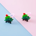 Set of two children's adjustable rings featuring green Christmas tree designs with red stars - Christmas Tree Style 3