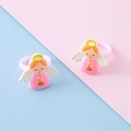 Pink resin angel ring set for kids featuring cute cartoon wings and halo characters - Angel Style