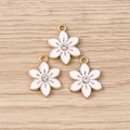 Fashionable golden flower charms with white enamel and rhinestone for DIY keychain making - 10 Pieces Pack / White
