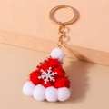 Portachiavi a forma di cappello di Natale con pompon rosso bianco e anello dorato - Rosso
