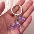 Close-up of three purple glitter resin bear charms on a silver metal keychain - Metallic Purple