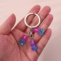 Detail of three gradient resin bears keychain with silver ring and glitter texture - Gradient Bear Style / Pale Blue