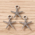 Detailed view of three vintage silver starfish charms with texture for jewelry making - 30Pcs Pack / Starfish