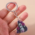 Cartoon Halloween acrylic keychain featuring Day of the Dead art with floral details - Horror Rose Girl