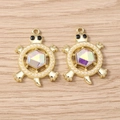 Detailed view of golden turtle charms with colorful gemstones and faux pearl accents - Turtle (3061) / 5 Pieces / Gold Colorful Artificial Pearl
