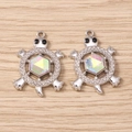 Macro view of turtle charms with iridescent gemstones and rhinestones for DIY jewelry - Turtle (3061) / 5 Pieces / Silver Multicolor Rhinestone Style