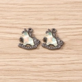 Detail of unicorn rocking horse charms with gun-black metal and iridescent opal inlay - Gun Black Frame with Milky White Opal Effect (3059) / 5 Pieces / Grey Yellow