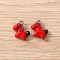 Close-up of red enamel pony charms with metallic rings on a wood background - 5 Pieces / Gray Horse