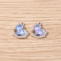 Detailed view of silver unicorn rocking horse charms with iridescent opal texture - Silver Frame with Blue Pink Iridescent Opal Effect (3059) / 5 Pieces / Silver Blue