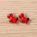 Detail showing two red enamel cartoon horse pendants with silver loops for DIY jewelry - 5 Pieces / Silver Carousel Horse