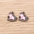 Macro detail of two pink unicorn rocking horse charms with gunmetal finish for DIY jewelry - Gun Black Frame with Pink Pearlescent (3059) / 5 Pieces / Black Pink