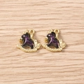 Detail of two golden rocking horse charms with purple glitter enamel for DIY jewelry making - Gold Frame with Deep Purple Fine Glitter (3059) / 5 Pieces / Gold Black