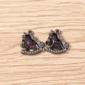 Detailed view of gunmetal unicorn pendants with purple and pink glitter enamel for jewelry - Gun Black Frame with Pink Purple Fine Glitter (3059) / 5 Pieces / Black