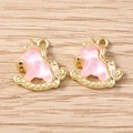 Detailed view of unicorn pendants with pink opal stones for DIY jewelry making - Gold Frame with Pink Cat's Eye Effect (3059) / 5 Pieces / Gold Pink