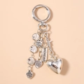 Polished silver heart keychain with engraved charms and round spring clasp on beige backdrop - Large Heart Charm With Forever Tag