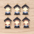 Set of 6 graduation cap enamel charms for DIY jewelry, featuring boy and girl designs - Mixed Boy Girl (2793) / 10 Pieces Pack / Mixed