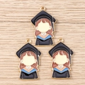 Three enamel graduation girl charms with black cap and gown for DIY jewelry making - Girl Figure (2793) / 10 Pieces Pack / Girls
