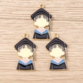 Set of graduation cap boy charms with black enamel and gold finish for DIY crafts - Boy Figure (2793) / 10 Pieces Pack / Boys