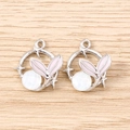 Detail view of silver fish tail pendants with pink enamel and round gemstone beads - Fish Tail Pendant / 5 Pieces / Silver Pink