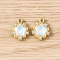 Detail of star charm with white opal stone and rhinestones on wood texture - 5 Pieces / Gold White
