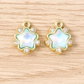 Star shaped gold pendant with iridescent stone and sparkling rhinestones for jewelry making - 5 Pieces / Gold Blue