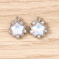 Detail of silver star pendants with iridescent blue center stone and white rhinestones - 5 Pieces / Silver
