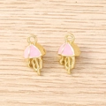 Close-up of pink enamel jellyfish pendants with gold-plated metal alloy frames - Gold Pink