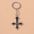 Porte-clés croix gothique avec anneau argenté et pendentif étoile noire élégant - Noir