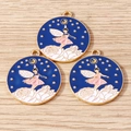 Pack of fairy dancing on moon enamel pendants for DIY necklaces and bracelets - 10 Pieces Pack / Flower Star Fairy