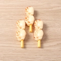 Detailed macro view of realistic resin grilled scallop skewers on wood background - Roasted Dumpling / Set of 4