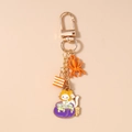 Portachiavi Halloween dettaglio gatto smaltato con cappello zucca e calderone viola - Arancione Ragno Gatto Strega