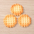 Macro detail of resin waffle charms with realistic texture and silver metal rings - Golden Waffle / Set of 4