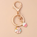 Unicorn and pink cupcake enamel keychain with gold lobster clasp for bags and keys - Pink